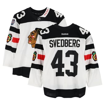 Viktor Svedberg Chicago Blackhawks Practice-Used #43 White Jersey vs. Minnesota Wild on February 21, 2016