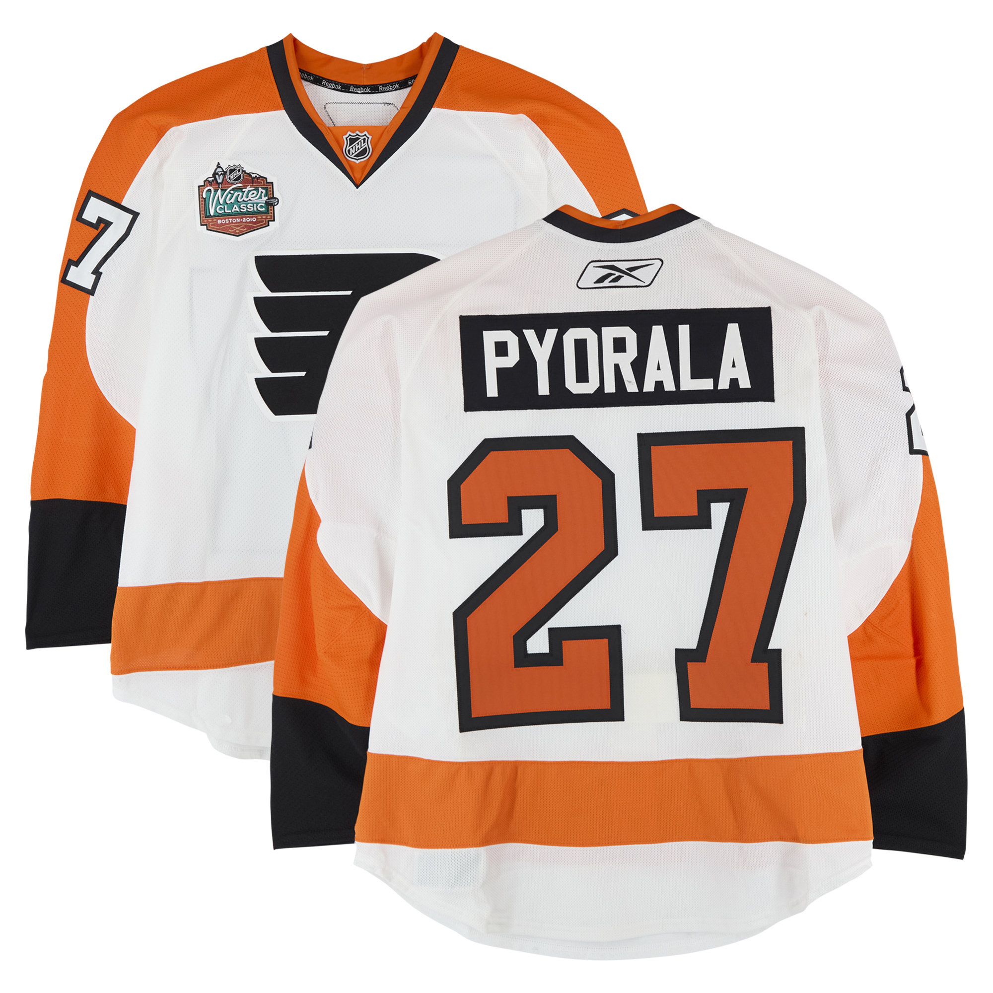 Mika Pyörälä Philadelphia Flyers Practice-Used #27 White Jersey vs. Boston Bruins on January 1, 2010