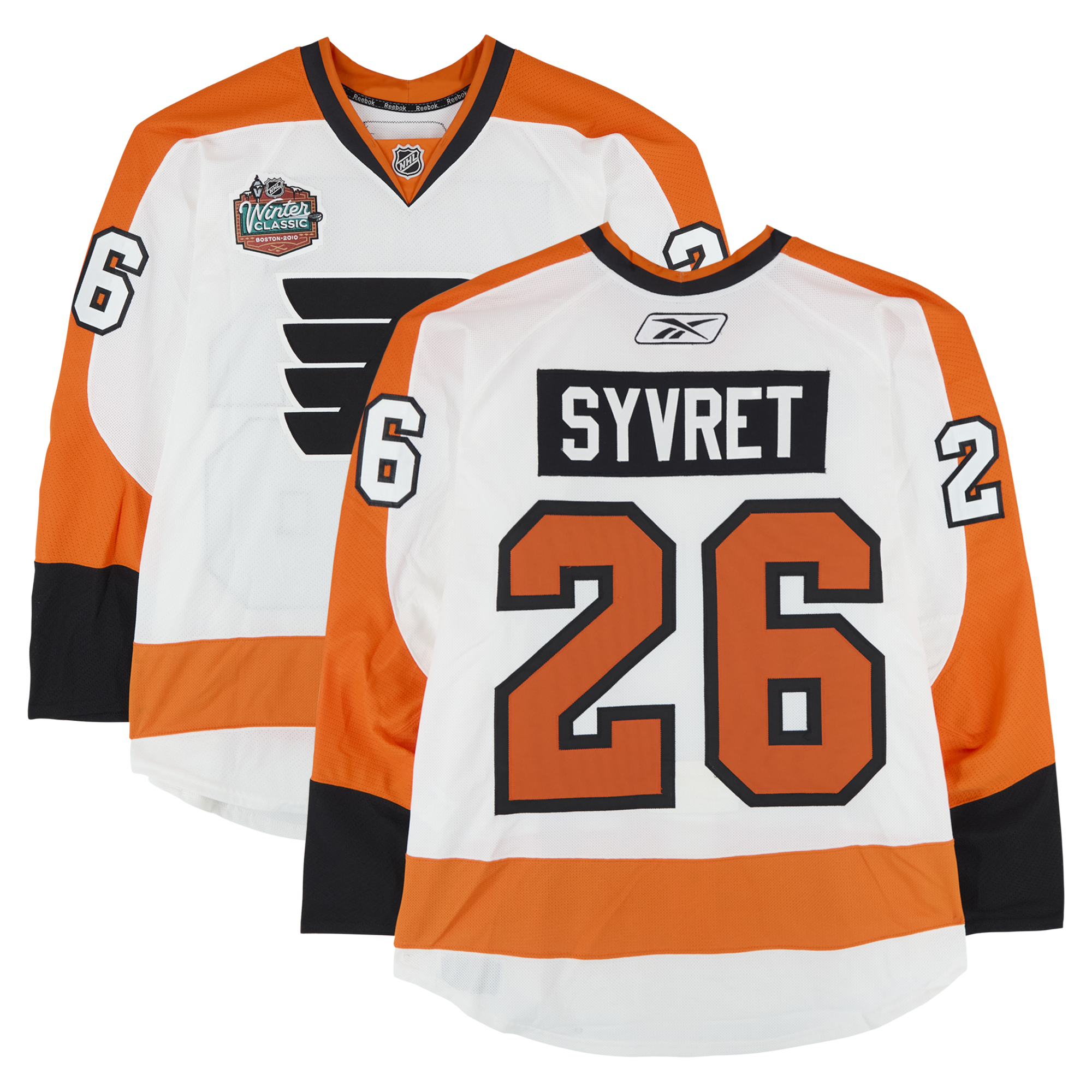 Danny Syvret Philadelphia Flyers Practice-Used #26 White Jersey vs. Boston Bruins on January 1, 2010