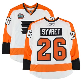 Danny Syvret Philadelphia Flyers Practice-Used #26 White Jersey vs. Boston Bruins on January 1, 2010