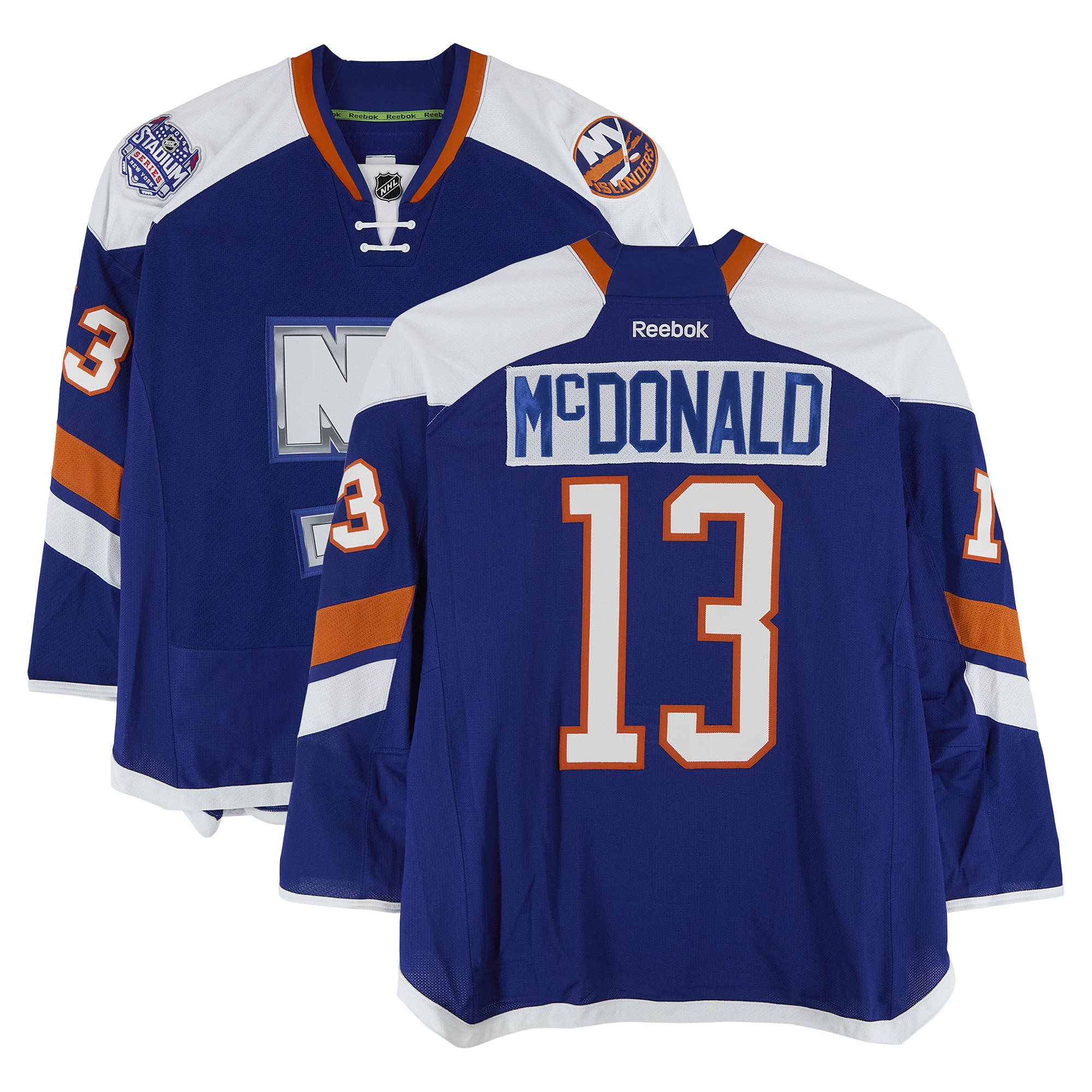 Colin McDonald New York Islanders Practice-Used #13 Royal Jersey vs. New York Rangers on January 29, 2014 - Worn During Warm-Ups