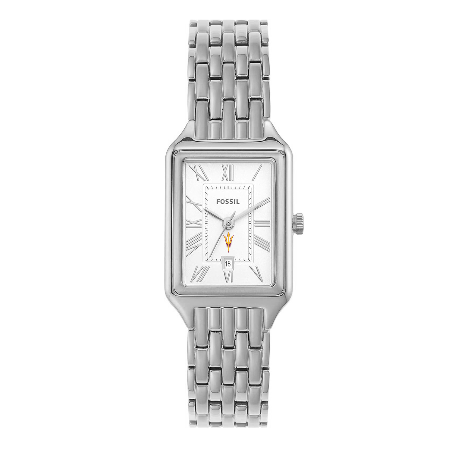Women's Fossil Arizona State Sun Devils Raquel Three-Hand Date Stainless Steel Watch