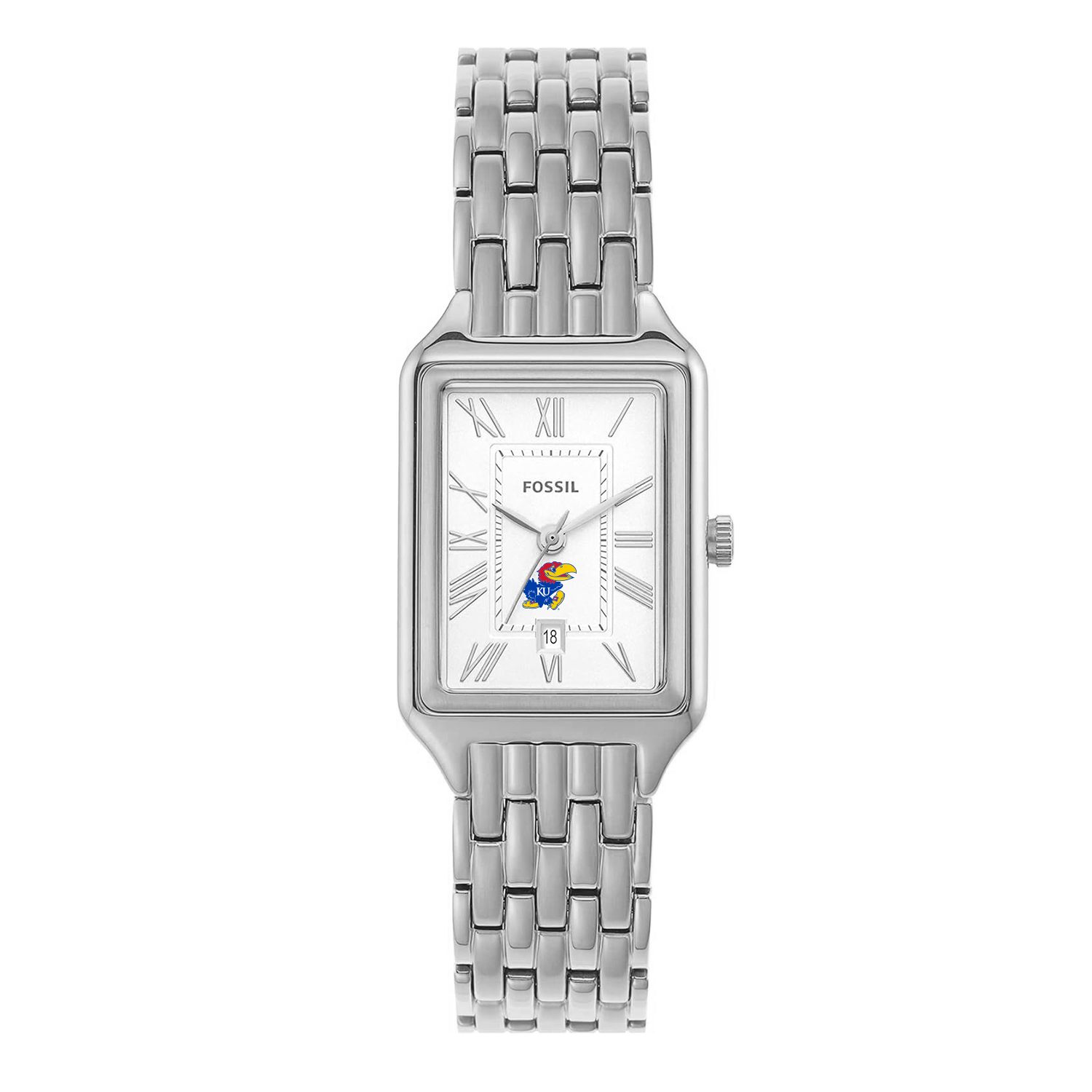 Women's Fossil Kansas Jayhawks Raquel Three-Hand Date Stainless Steel Watch