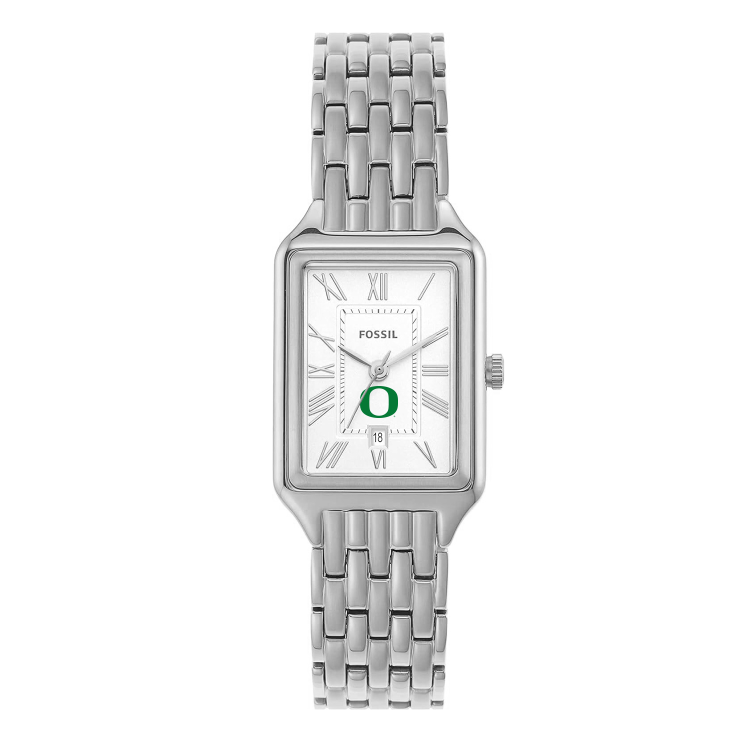 Women's Fossil Oregon Ducks Raquel Three-Hand Date Stainless Steel Watch
