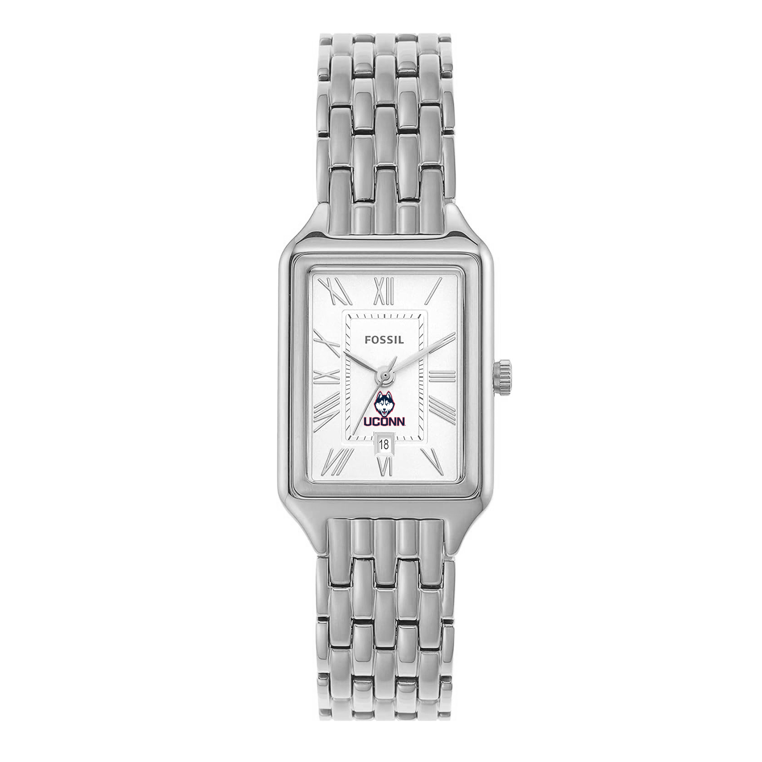 Women's Fossil UConn Huskies Raquel Three-Hand Date Stainless Steel Watch