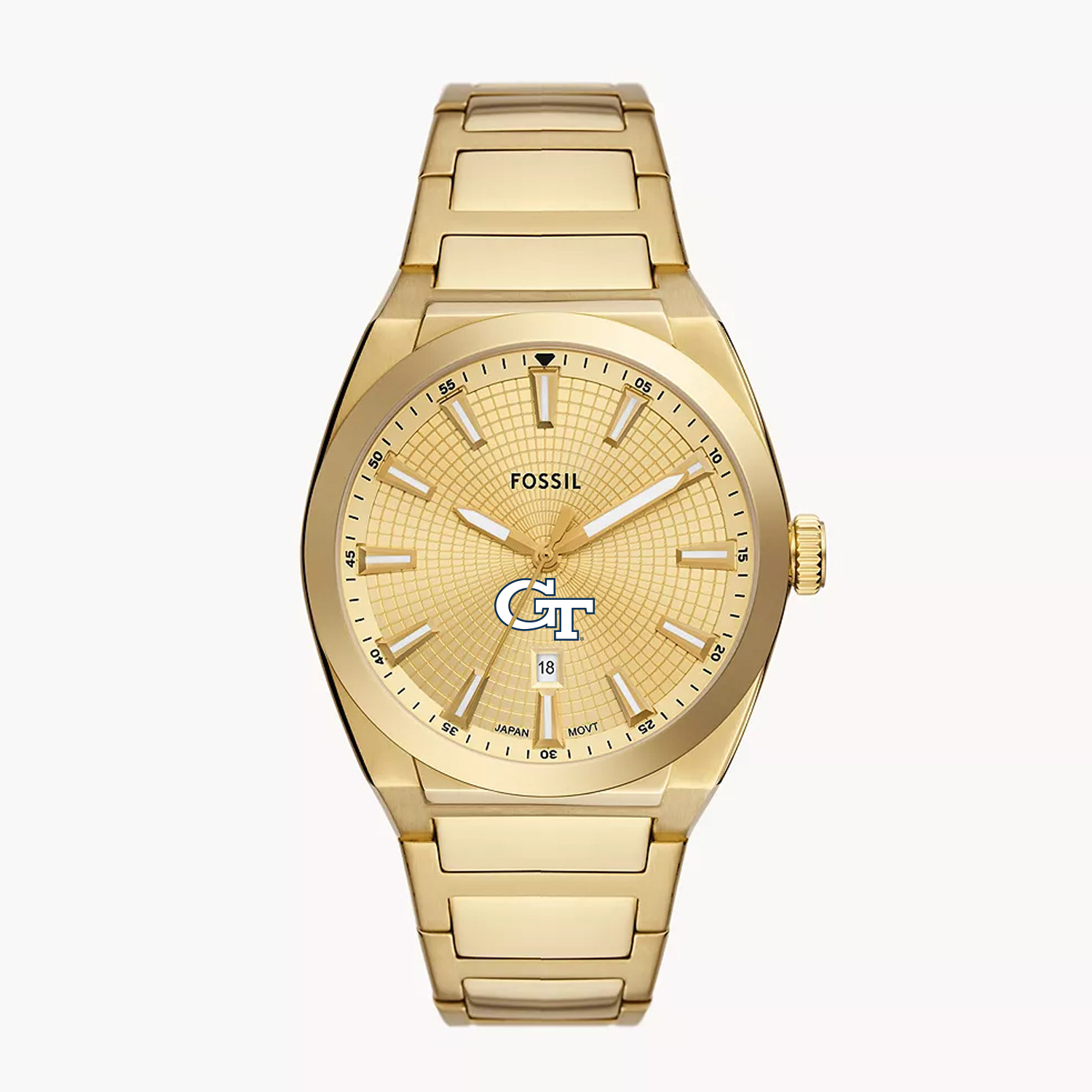Men's Fossil  Gold Georgia Tech Yellow Jackets Everett Three-Hand Date Stainless Steel Watch