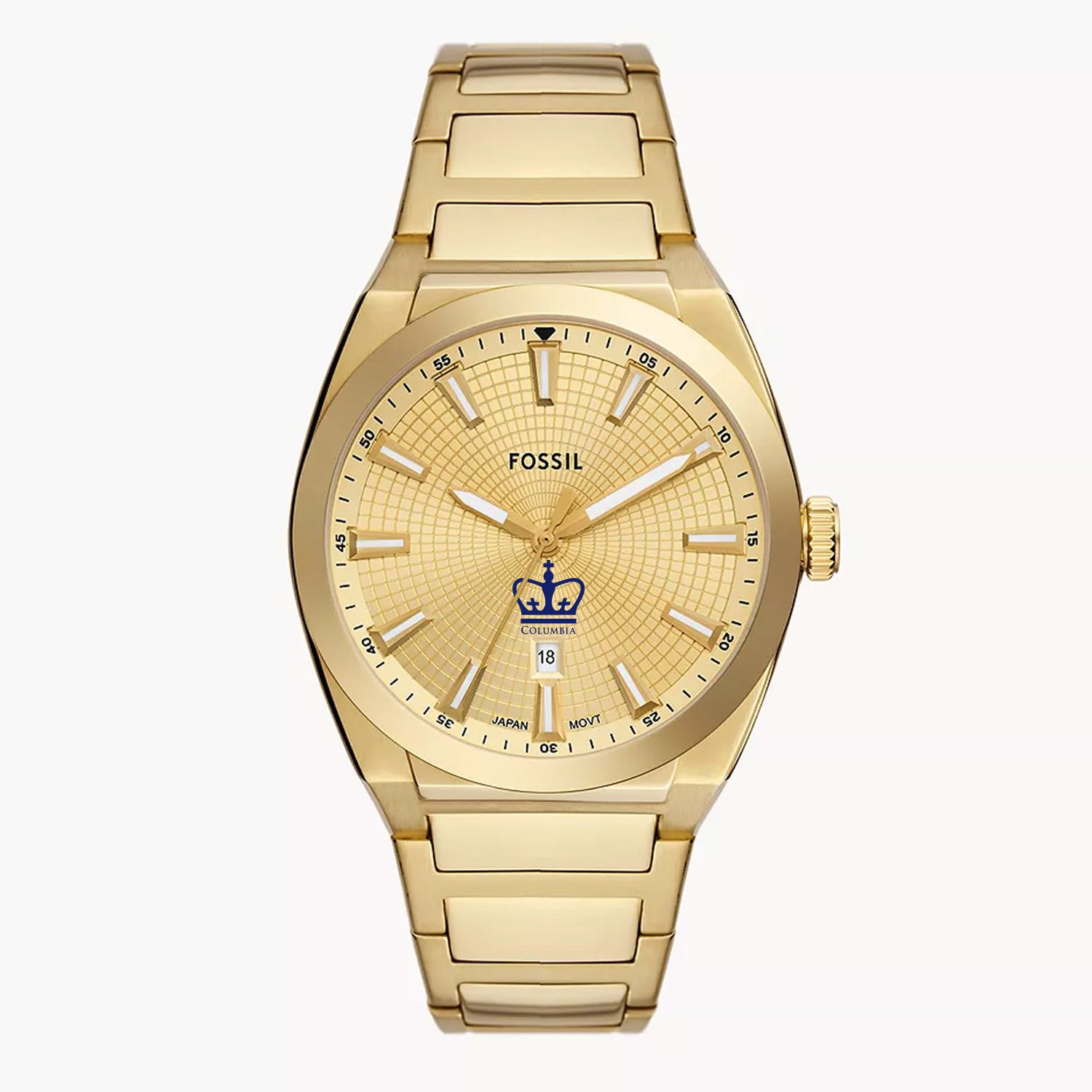 Men's Fossil  Gold Columbia University Everett Three-Hand Date Stainless Steel Watch