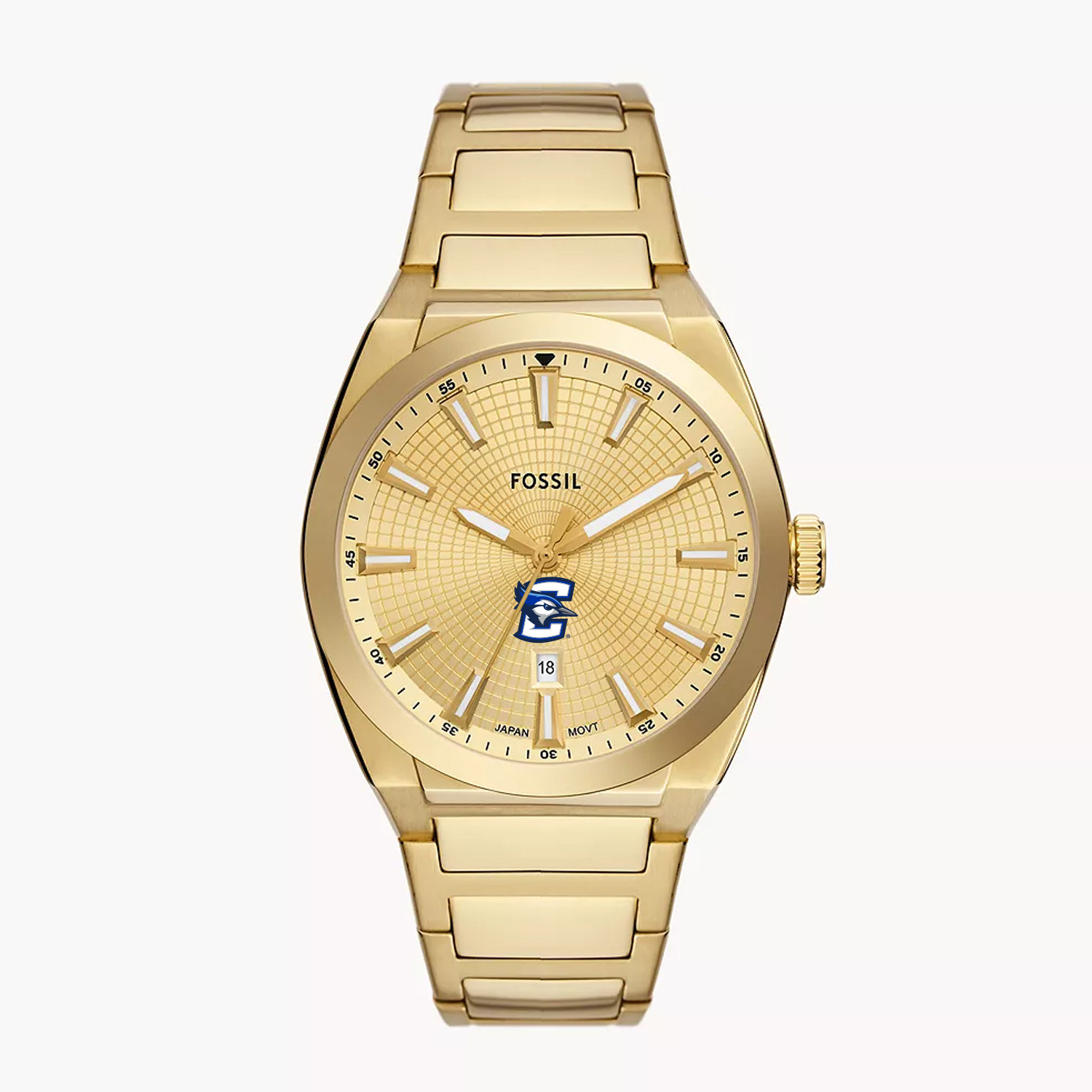 Men's Fossil  Gold Creighton Bluejays Everett Three-Hand Date Stainless Steel Watch