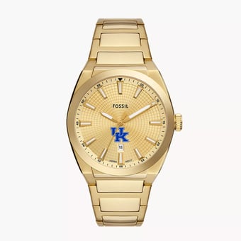 Men's Fossil  Gold Kentucky Wildcats Everett Three-Hand Date Stainless Steel Watch