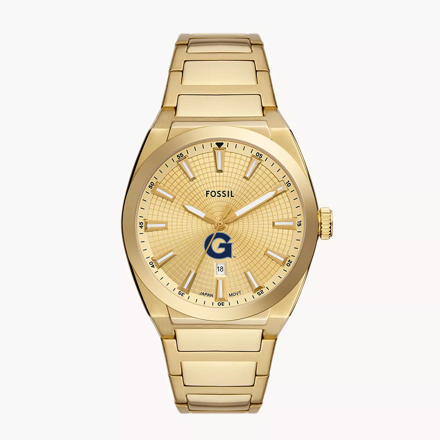 Men's Fossil  Gold Georgetown Hoyas Everett Three-Hand Date Stainless Steel Watch
