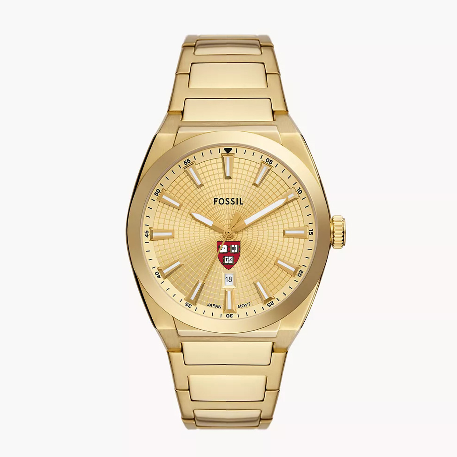 Men's Fossil  Gold Harvard Crimson Everett Three-Hand Date Stainless Steel Watch