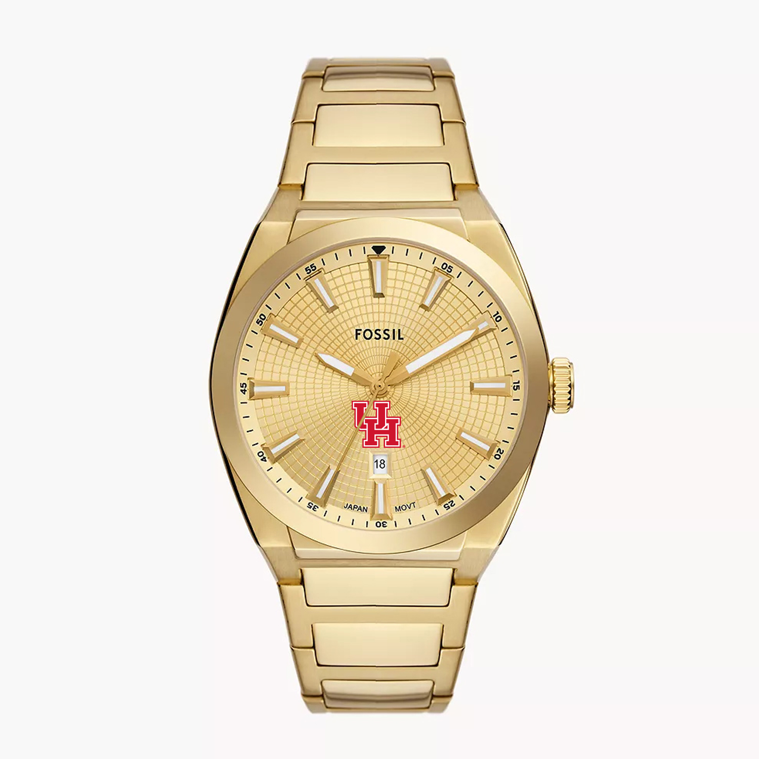 Men's Fossil  Gold Houston Cougars Everett Three-Hand Date Stainless Steel Watch
