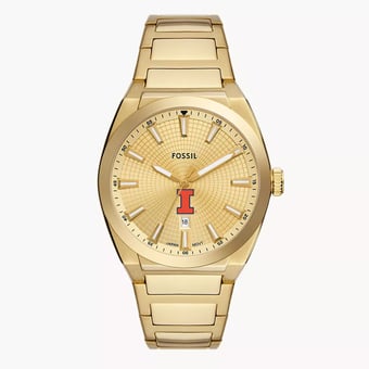 Men's Fossil  Gold Illinois Fighting Illini Everett Three-Hand Date Stainless Steel Watch