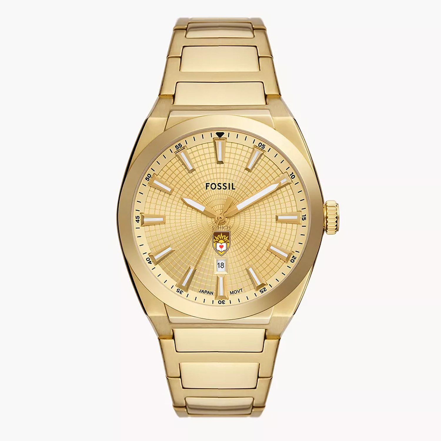Men's Fossil  Gold Lehigh Mountain Hawks Everett Three-Hand Date Stainless Steel Watch