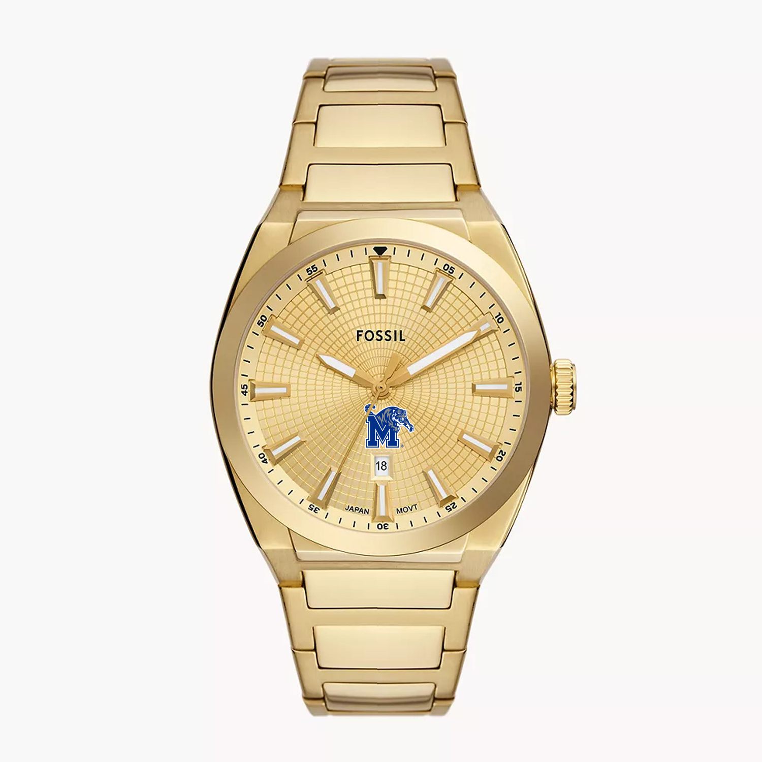 Men's Fossil  Gold Memphis Tigers Everett Three-Hand Date Stainless Steel Watch