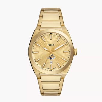 Men's Fossil  Gold Montana State Bobcats Everett Three-Hand Date Stainless Steel Watch