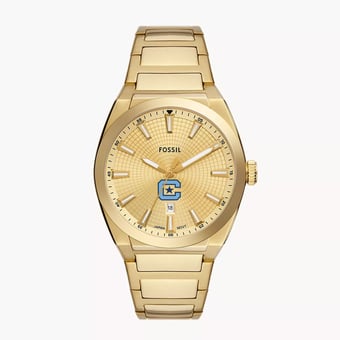 Men's Fossil  Gold Citadel Bulldogs Everett Three-Hand Date Stainless Steel Watch