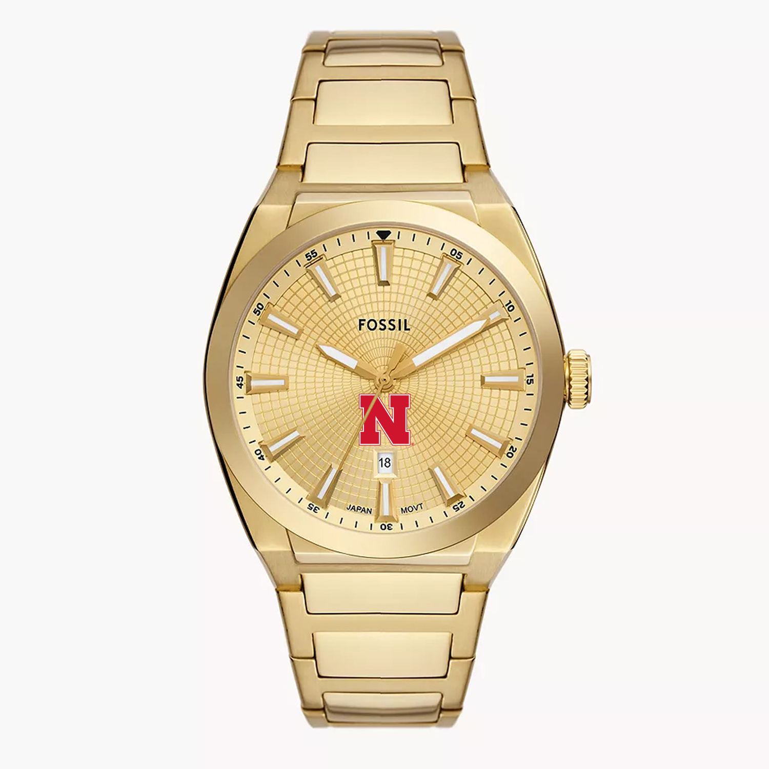 Men's Fossil  Gold Nebraska Huskers Everett Three-Hand Date Stainless Steel Watch