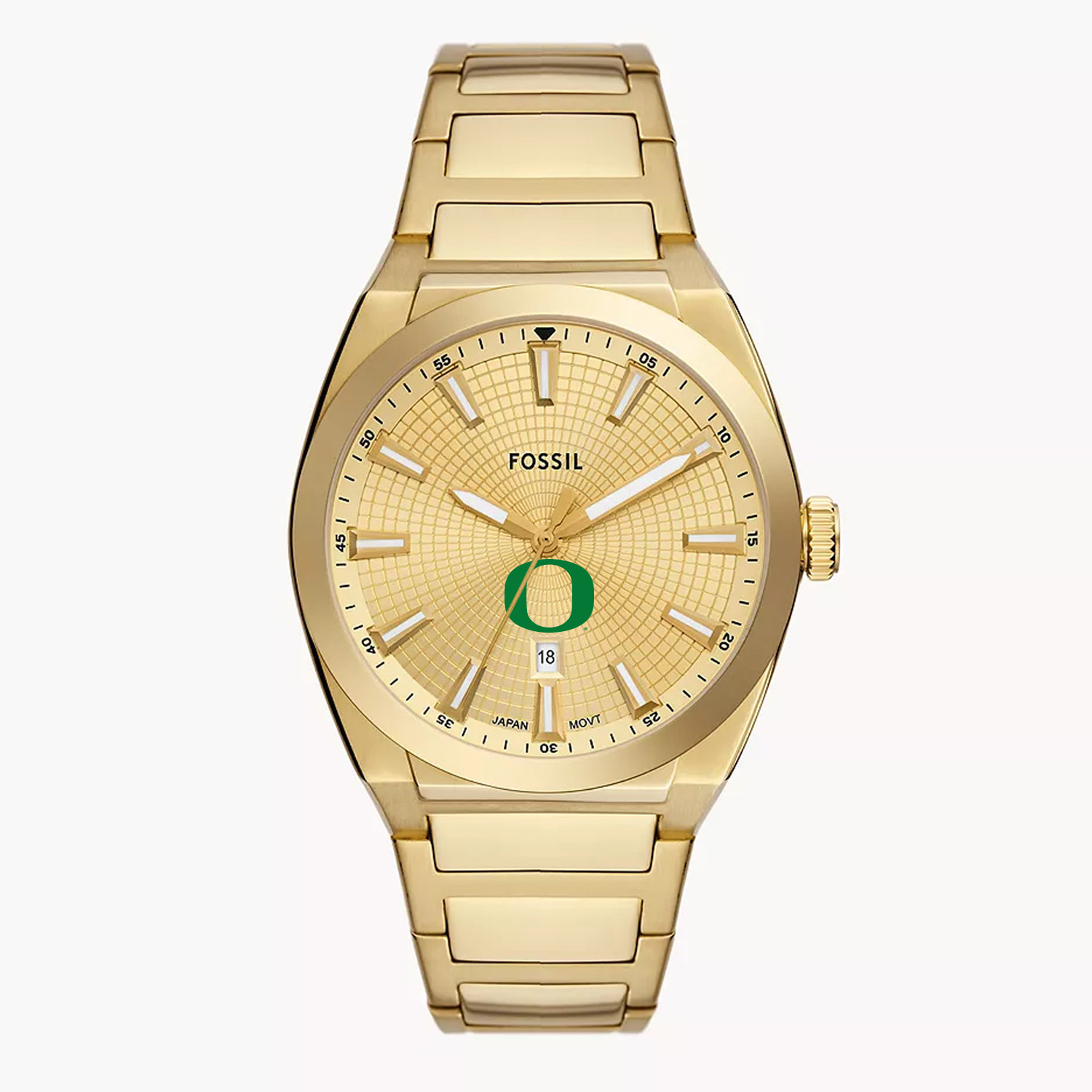 Men's Fossil  Gold Oregon Ducks Everett Three-Hand Date Stainless Steel Watch