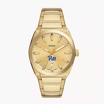 Men's Fossil  Gold Pitt Panthers Everett Three-Hand Date Stainless Steel Watch