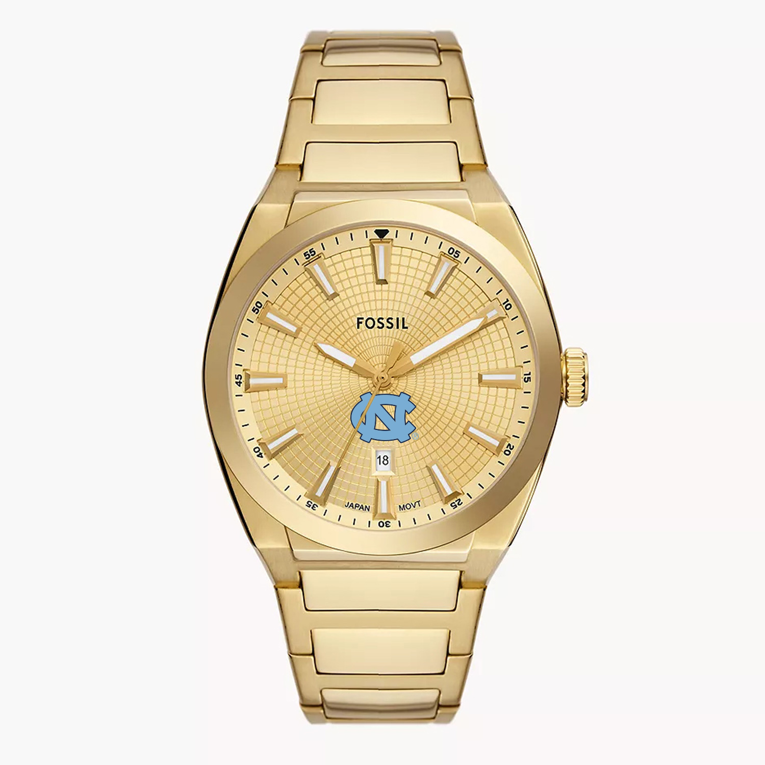 Men's Fossil  Gold North Carolina Tar Heels Everett Three-Hand Date Stainless Steel Watch