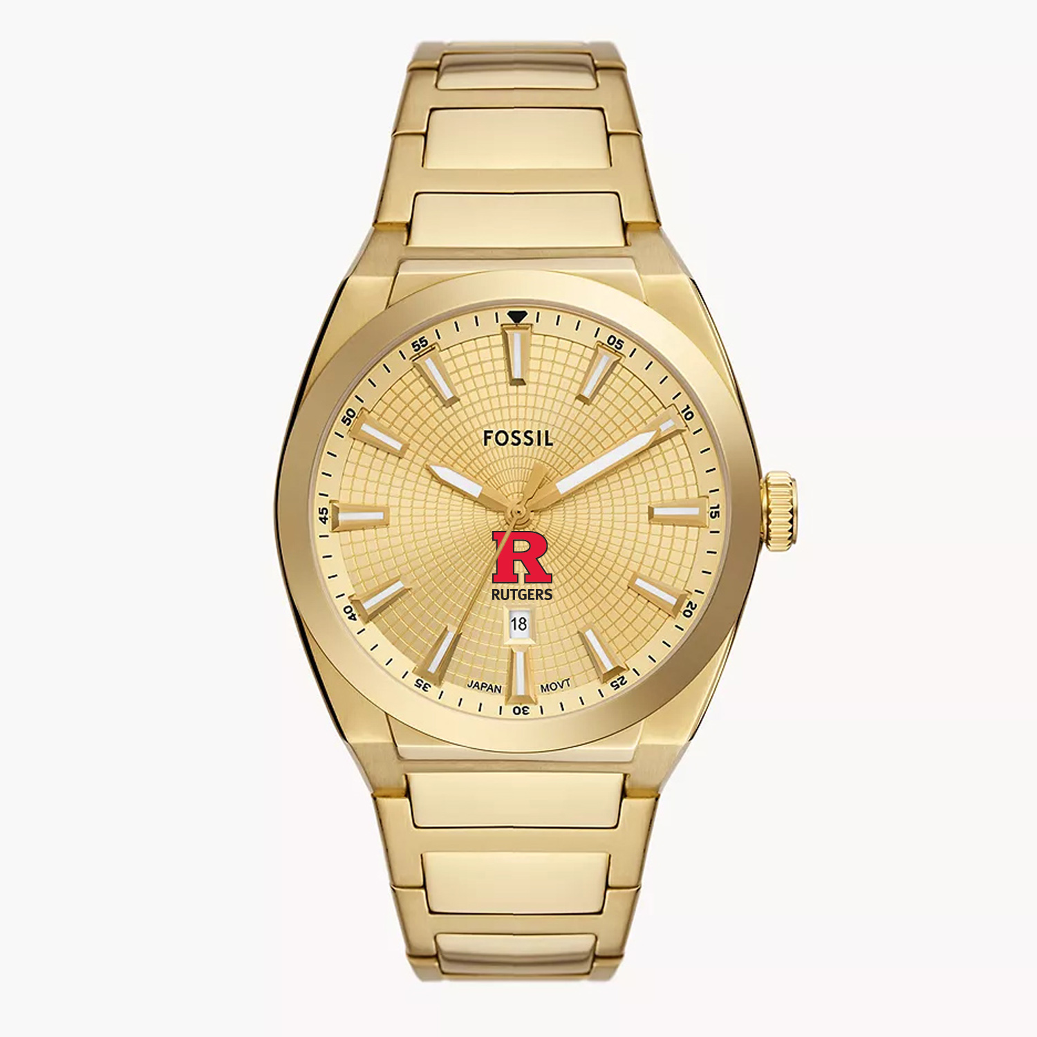 Men's Fossil  Gold Rutgers Scarlet Knights Everett Three-Hand Date Stainless Steel Watch