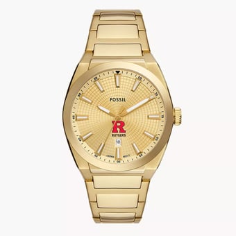 Men's Fossil  Gold Rutgers Scarlet Knights Everett Three-Hand Date Stainless Steel Watch