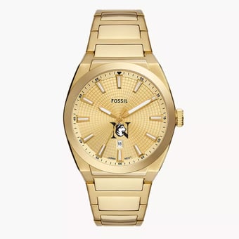 Men's Fossil  Gold Northeastern Huskies Everett Three-Hand Date Stainless Steel Watch