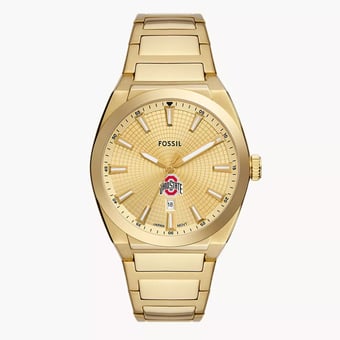 Men's Fossil  Gold Ohio State Buckeyes Everett Three-Hand Date Stainless Steel Watch