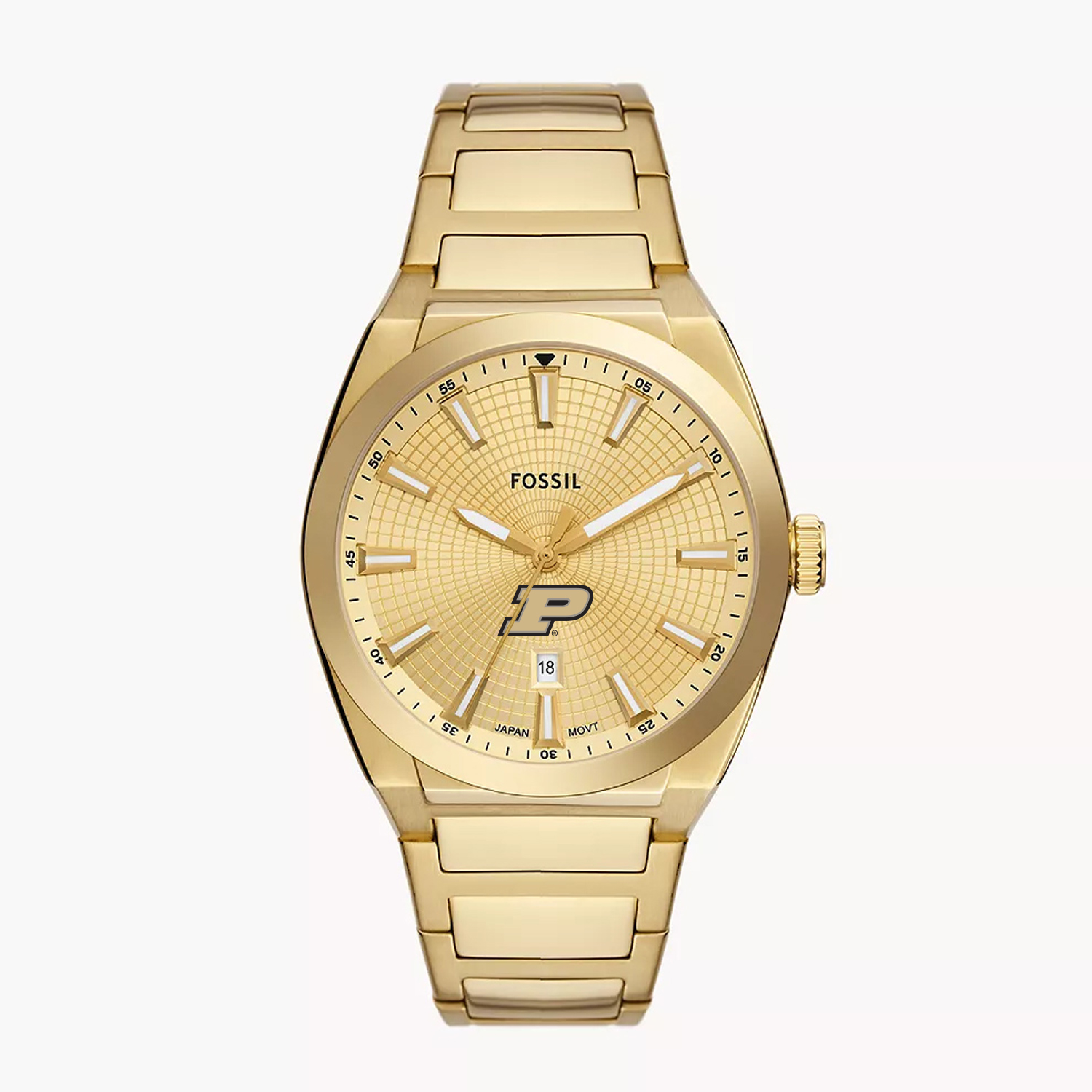 Men's Fossil  Gold Purdue Boilermakers Everett Three-Hand Date Stainless Steel Watch