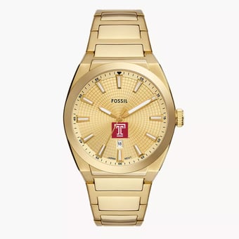Men's Fossil  Gold Temple Owls Everett Three-Hand Date Stainless Steel Watch
