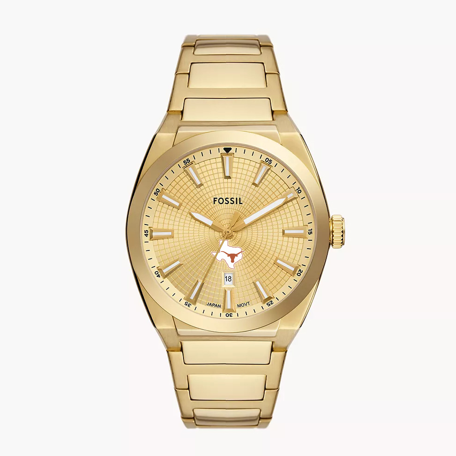 Men's Fossil  Gold Texas Longhorns Everett Three-Hand Date Stainless Steel Watch