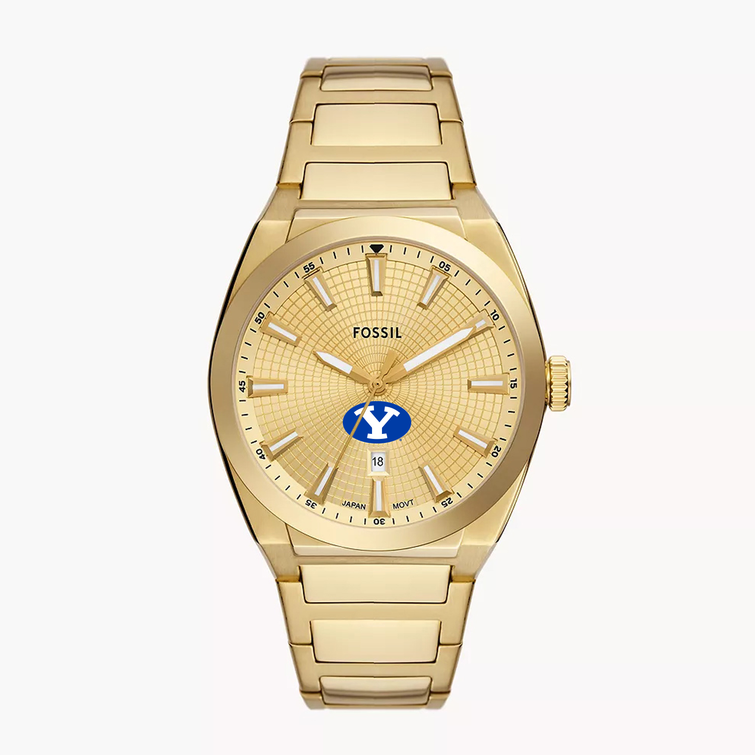 Men's Fossil  Gold BYU Cougars Everett Three-Hand Date Stainless Steel Watch