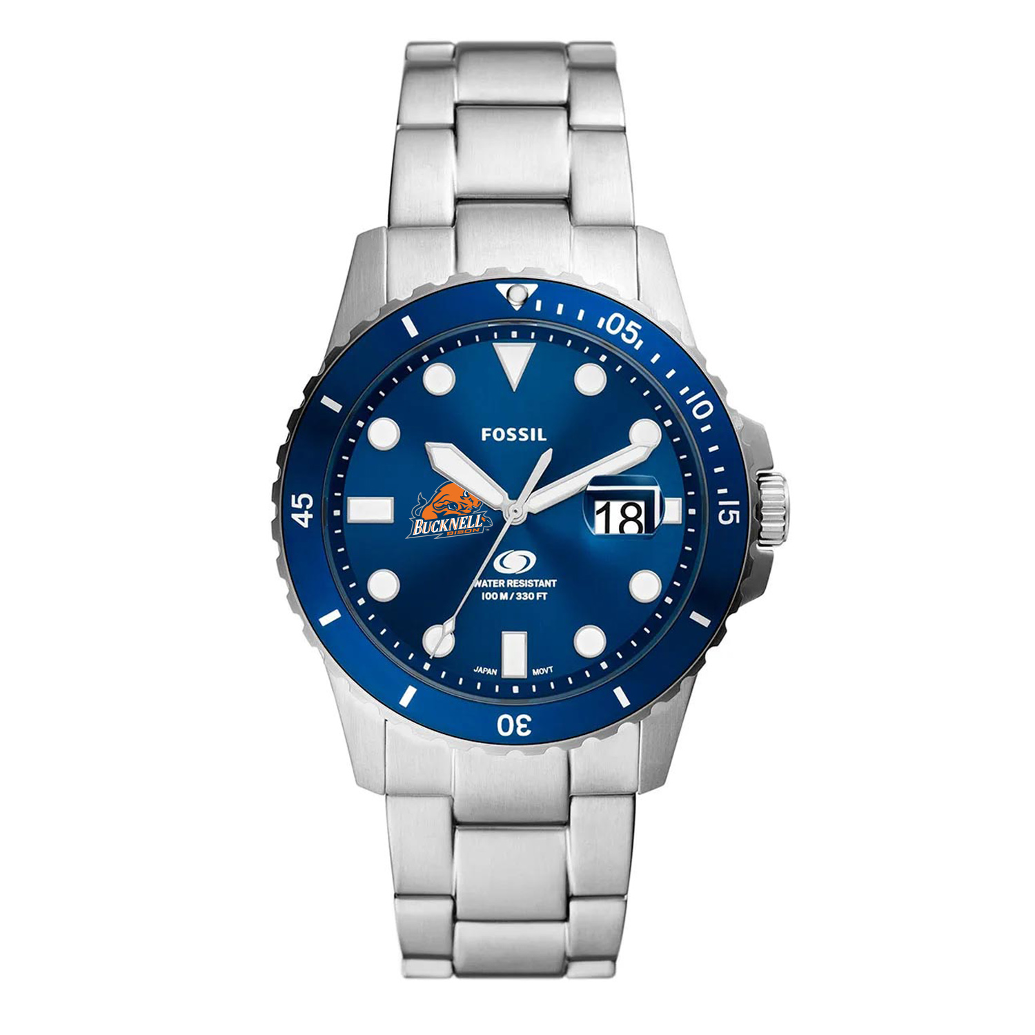 Men's Fossil  Silver Bucknell Bison Dive Three-Hand Date Stainless Steel Watch