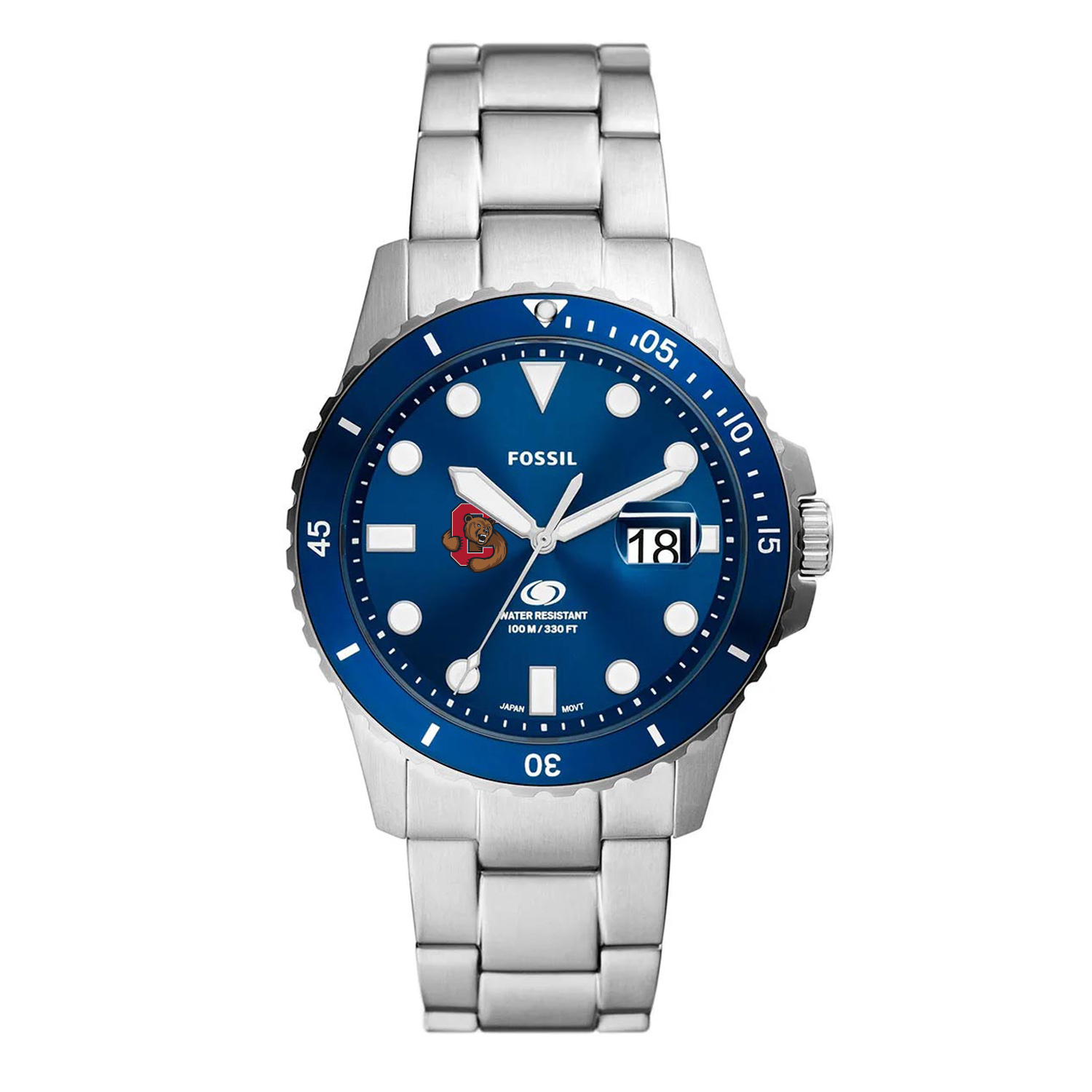 Men's Fossil  Silver Cornell Big Red Dive Three-Hand Date Stainless Steel Watch