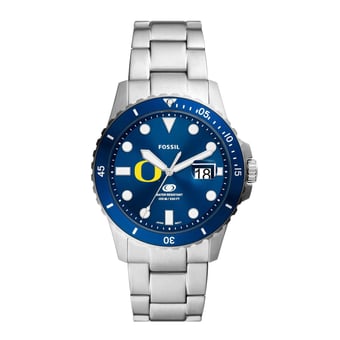 Men's Fossil  Silver Oregon Ducks Dive Three-Hand Date Stainless Steel Watch