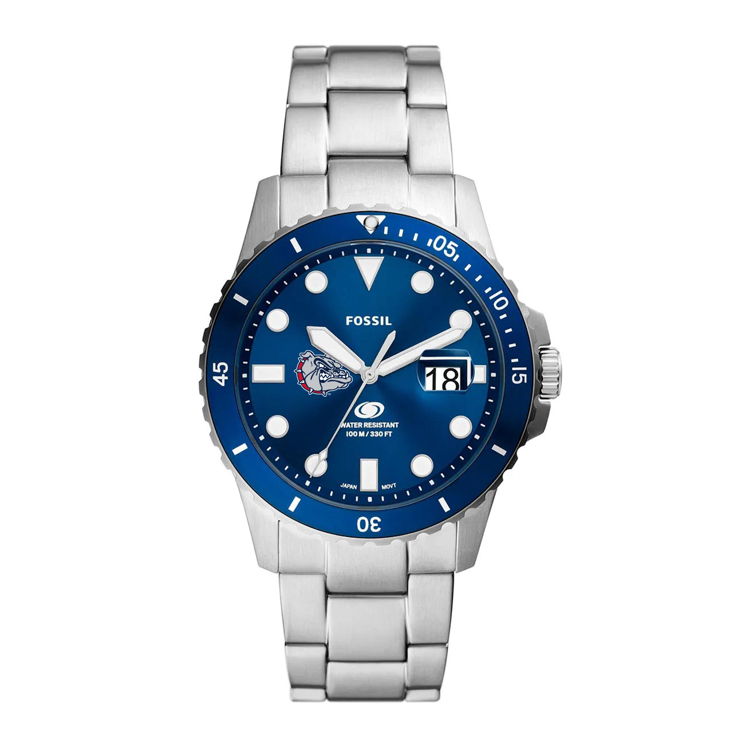 Men's Fossil  Silver Gonzaga Bulldogs Dive Three-Hand Date Stainless Steel Watch