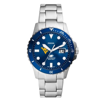 Men's Fossil  Silver West Virginia Mountaineers Dive Three-Hand Date Stainless Steel Watch