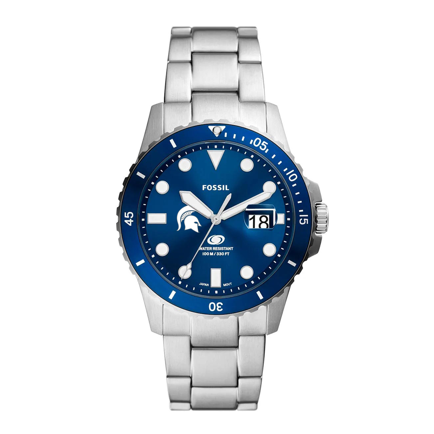 Men's Fossil  Silver Michigan State Spartans Dive Three-Hand Date Stainless Steel Watch