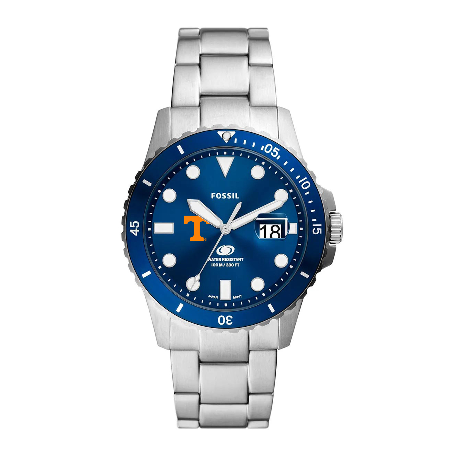 Men's Fossil  Silver Tennessee Volunteers Dive Three-Hand Date Stainless Steel Watch