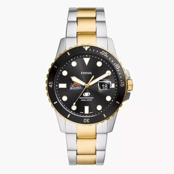 Men's Fossil  Silver Bucknell Bison Blue Dive Three-Hand Date Two-Tone Stainless Steel Watch
