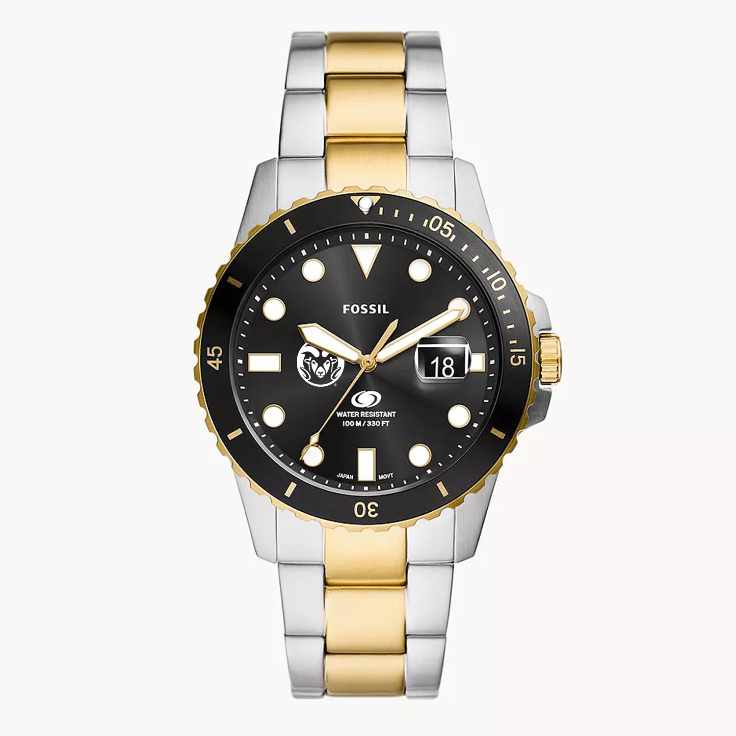 Men's Fossil  Silver Colorado State Rams Blue Dive Three-Hand Date Two-Tone Stainless Steel Watch
