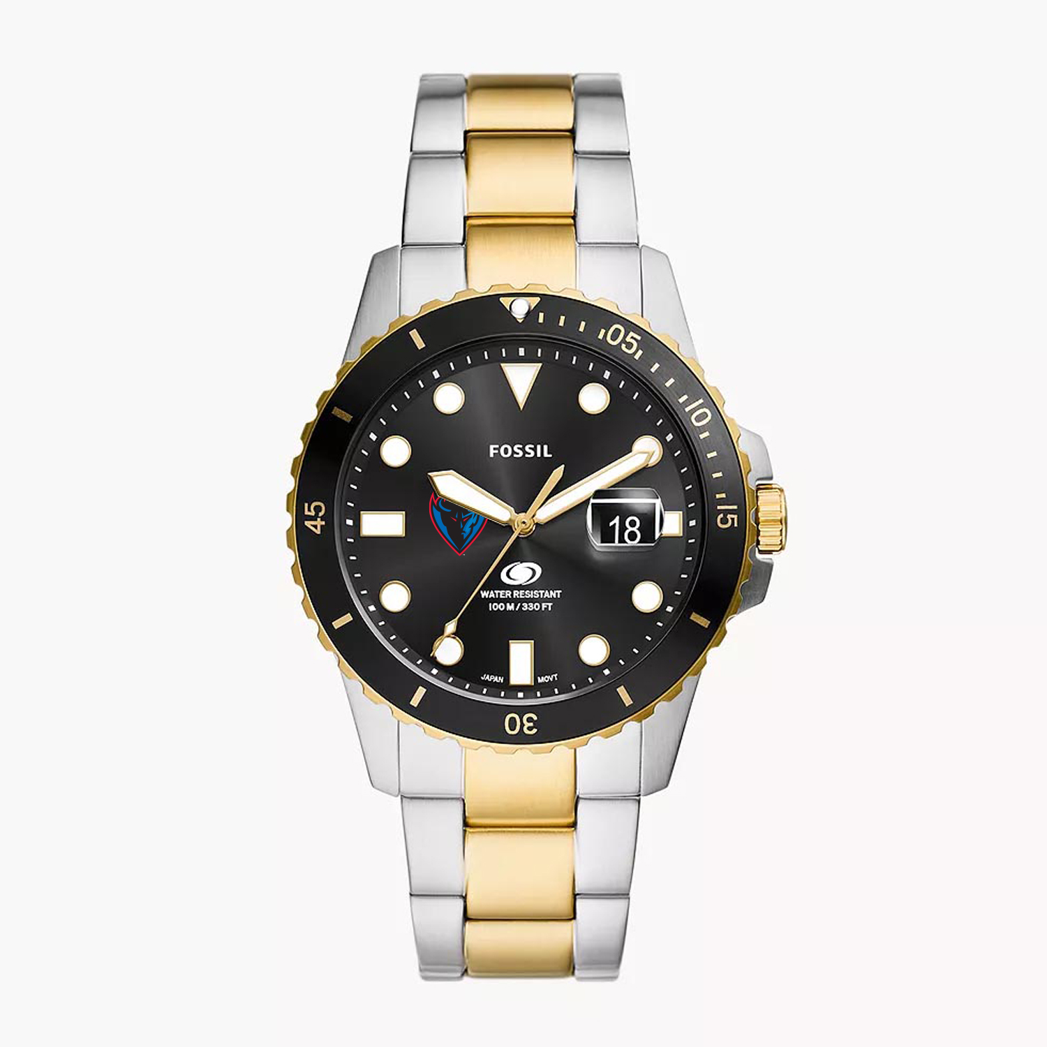 Men's Fossil  Silver DePaul Blue Demons Blue Dive Three-Hand Date Two-Tone Stainless Steel Watch