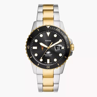 Men's Fossil  Silver Arizona State Sun Devils Blue Dive Three-Hand Date Two-Tone Stainless Steel Watch