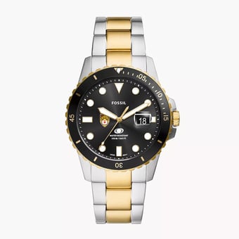 Men's Fossil  Silver Lehigh Mountain Hawks Blue Dive Three-Hand Date Two-Tone Stainless Steel Watch