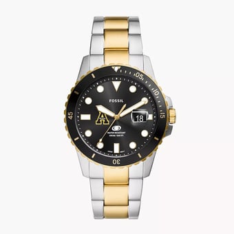 Men's Fossil  Silver Appalachian State Mountaineers Blue Dive Three-Hand Date Two-Tone Stainless Steel Watch