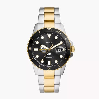 Men's Fossil  Silver Marquette Golden Eagles Blue Dive Three-Hand Date Two-Tone Stainless Steel Watch