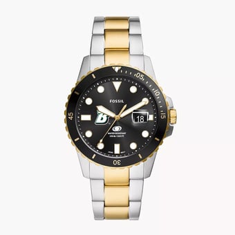 Men's Fossil  Silver Binghamton Bearcats Blue Dive Three-Hand Date Two-Tone Stainless Steel Watch