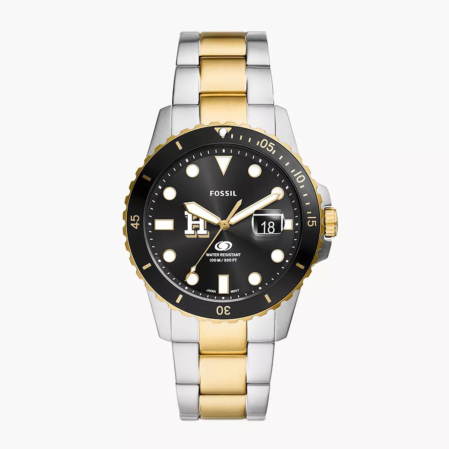 Men's Fossil  Silver Hamilton Continentals Blue Dive Three-Hand Date Two-Tone Stainless Steel Watch