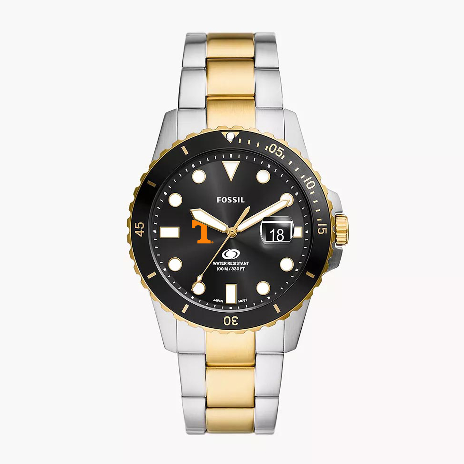 Men's Fossil Silver Tennessee Volunteers Blue Dive Three-Hand Date Two-Tone Stainless Steel Watch